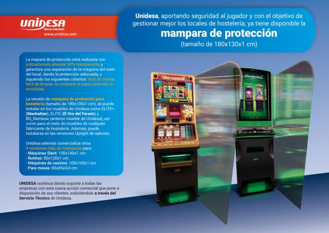 UNIDESA lanza las MAMPARAS de protección
Disponibles para cualquier producto de Hostelería, Salas y Casinos