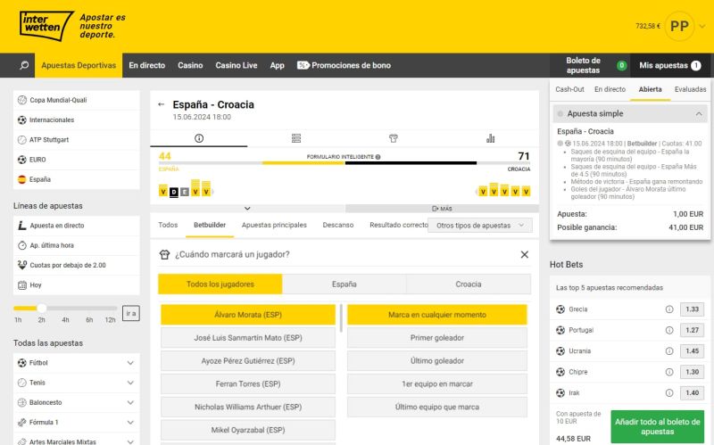 Interwetten lanza la función BetBuilder para la Eurocopa