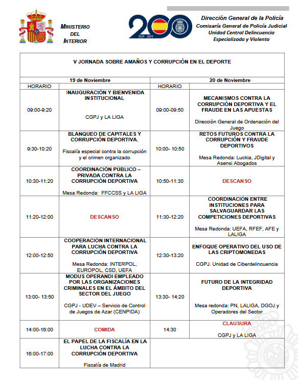 Luckia y Asensi Abogados, en el programa oficial de la V Jornada de Integridad de Policía Nacional y LaLiga