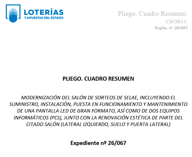 SELAE licita por 160.400 euros la modernización del Salón de Sorteos con una pantalla LED