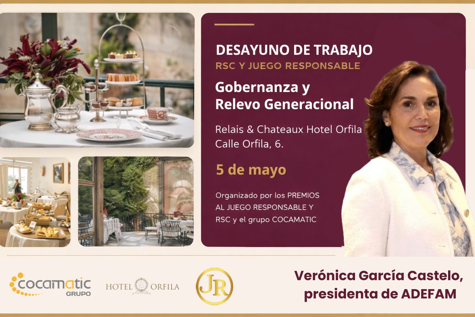 Verónica García Castelo, presidenta de la Asociación de la Empresa Familiar de Madrid, participará en el desayuno de trabajo organizado por los PREMIOS AL JUEGO RESPONSABLE Y RSC y el grupo COCAMATIC