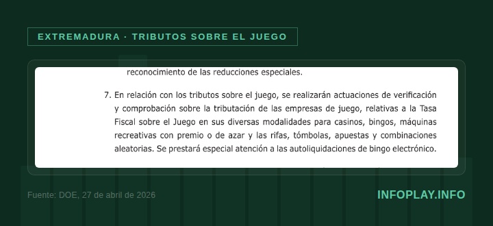 Extremadura vigilará especialmente las autoliquidaciones del bingo electrónico en 2026