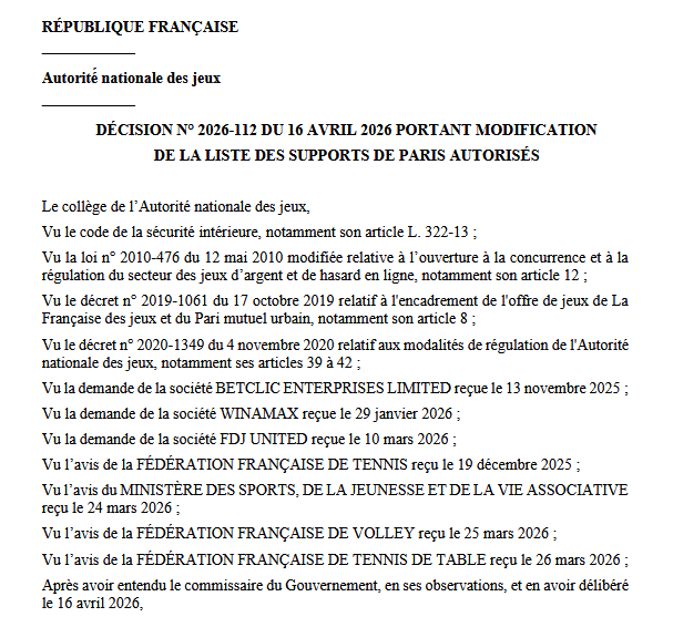 Francia amplía la lista de competiciones autorizadas para apuestas