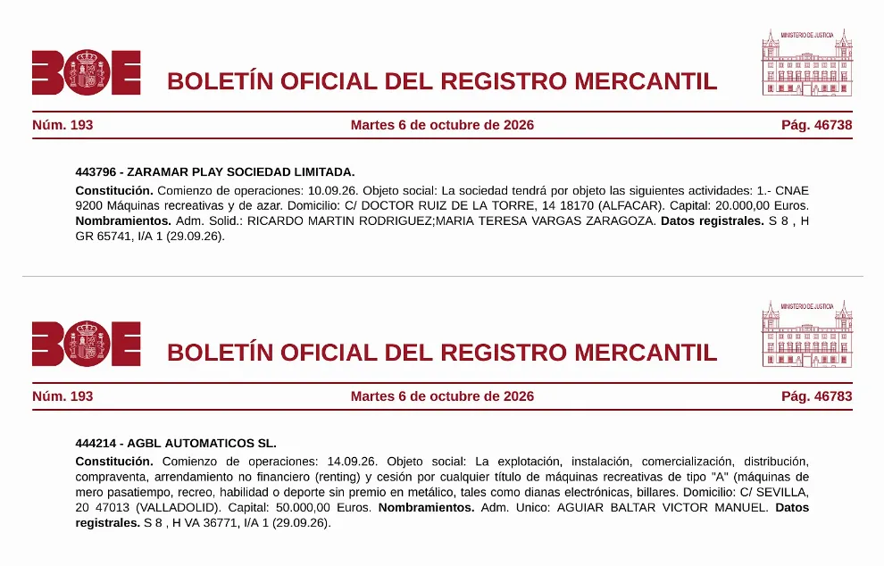 Nacen dos nuevas empresas de máquinas recreativas en Granada y Valladolid